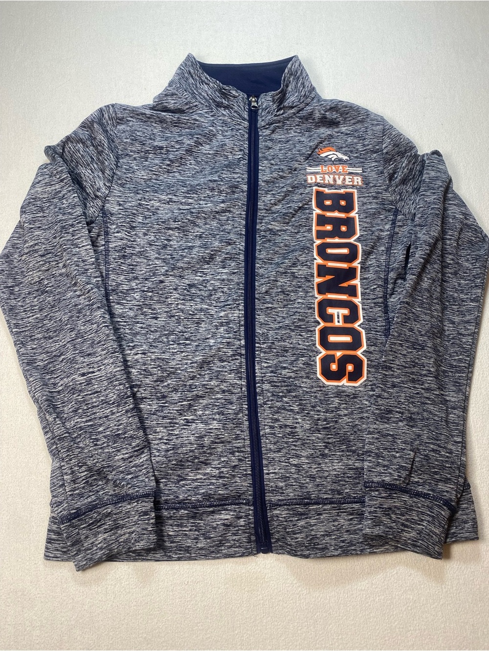 NFL Denver Broncos Youth Heathered Navy Full-Zip size Large